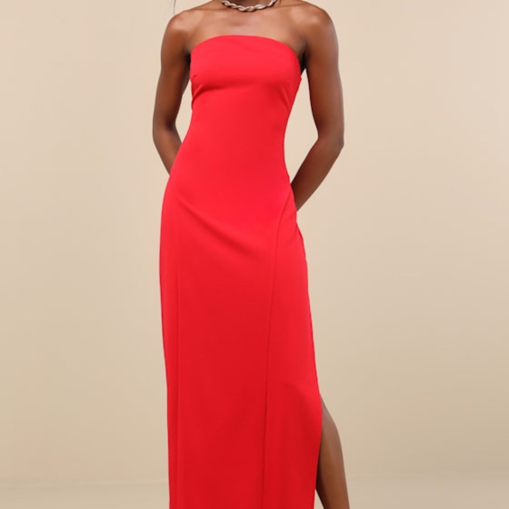 Lulus Famous Icon Red Strapless Column Maxi Dress - Size XS